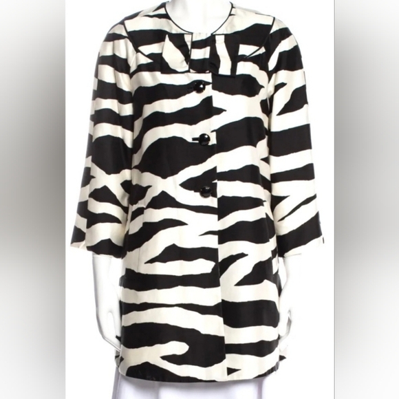 NWT AUTHENTIC KATE SPADE NIGHTINGALE OAK ROOM BLACK CREAM WHITE COAT JACKET XS - Picture 1 of 6